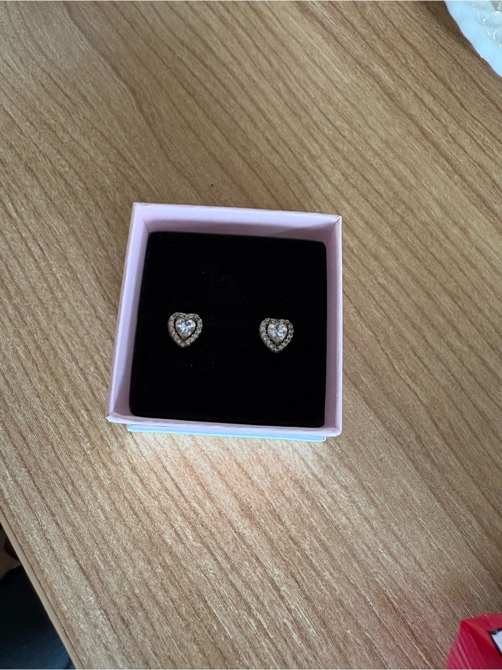 Pandora Gold Heart Crystal Stud Earrings with Pink Box